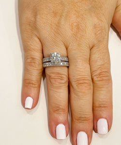 14k Solid White Gold Round Cut Moissanite and Round Cut Natural Diamond Engagement Ring and band, Bridal Set 3.50ctw