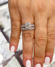 Load image into Gallery viewer, 14k Solid White Gold Round Cut Moissanite and Round Cut Natural Diamond Engagement Ring and band, Bridal Set 3.50ctw
