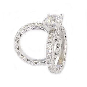 14k Solid White Gold Round Cut Forever One Moissanite and Round Cut Natural Diamond Engagement Ring and band, Bridal Set 3.50ctw
