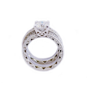 14k Solid White Gold Round Cut Forever One Moissanite and Round Cut Natural Diamond Engagement Ring and band, Bridal Set 3.50ctw