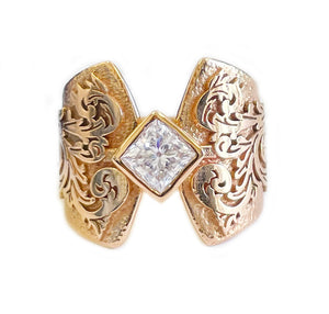 14K Solid And Heavy Rose Gold Princess Cut Forever One Moissanite Engagement Ring Deco, Bridal, Wedding, Bezel Set Solitaire 1.00ctw
