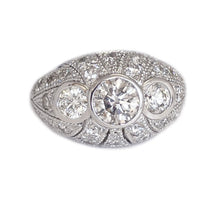 Load image into Gallery viewer, Filigree 14K Solid White Gold Round Cut Moissanite And Natural Diamond Engagement Ring Three Stone Bezel Set Antique Style 2.00ctw
