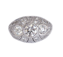Load image into Gallery viewer, Filigree 14K Solid White Gold Round Cut Moissanite And Natural Diamond Engagement Ring Three Stone Bezel Set Antique Style 2.00ctw
