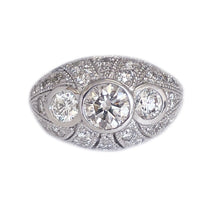 Load image into Gallery viewer, Filigree 14K Solid White Gold Round Cut Moissanite And Natural Diamond Engagement Ring Three Stone Bezel Set Antique Style 2.00ctw
