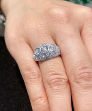 Load image into Gallery viewer, Filigree 14K Solid White Gold Round Cut Moissanite And Natural Diamond Engagement Ring Three Stone Bezel Set Antique Style 2.00ctw
