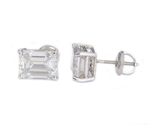 Large 14K Solid White Gold Emerald Cut Moissanite Stud Earrings Screw back style Prong Set 4.00ctw