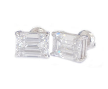 Load image into Gallery viewer, Large 14K Solid White Gold Emerald Cut Moissanite Stud Earrings Screw back style Prong Set 4.00ctw
