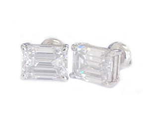 Large 14K Solid White Gold Emerald Cut Moissanite Stud Earrings Screw back style Prong Set 4.00ctw
