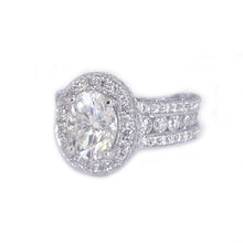 Load image into Gallery viewer, 14K Solid White Gold Oval Cut Moissanite And Natural Round cut Diamond Engagement Ring Deco, Halo, Bridal 4.00ct
