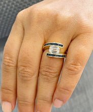 Load image into Gallery viewer, IGI Certified 14K Solid And Heavy Yellow Gold Emerald Cut Diamond And Sapphires Engagement Ring Semi Tension Set 3.50ct F-VS2
