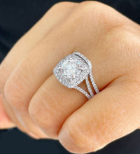 Load image into Gallery viewer, IGI Certified 14K Solid White Gold Round Cut Diamonds Engagement Ring And Band Double Halo Split Shank 3.25ctw F-VS2
