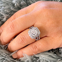 Load image into Gallery viewer, 14k Solid White Gold Round Cut Forever One Moissanite and Natural Diamond Engagement Ring And Band Double Halo, Bridal Split Shank 3.25ctw
