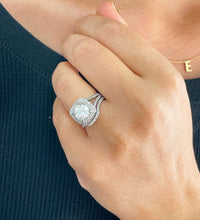 Load image into Gallery viewer, 14k Solid White Gold Round Cut Moissanite and Natural Diamond Engagement Ring And Band Double Halo, Bridal Split Shank 3.25ctw
