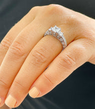 Load image into Gallery viewer, 14K Solid White Gold Princess Cut Moissanite And Round And Princess Cut Natural Diamond Engagement Ring Antique Style 2.25ctw
