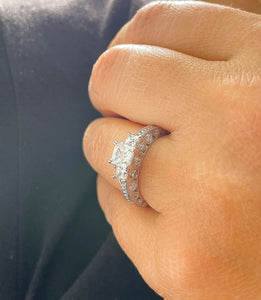 Beautiful 14K Solid White Gold Princess And Round Cut Simulated Diamonds Engagement Ring Prong Antique Style Filigree Wedding Bridal 2.50ct