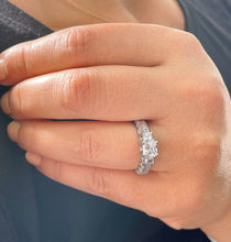 Load image into Gallery viewer, 14K Solid White Gold Princess Cut Moissanite And Round And Princess Cut Natural Diamond Engagement Ring Antique Style 2.25ctw
