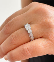 Load image into Gallery viewer, 14K Solid White Gold Princess Cut Moissanite And Round And Princess Cut Natural Diamond Engagement Ring Antique Style 2.25ctw
