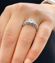 Load image into Gallery viewer, 14K Solid White Gold Princess Cut Moissanite And Round And Princess Cut Natural Diamond Engagement Ring Antique Style 2.25ctw

