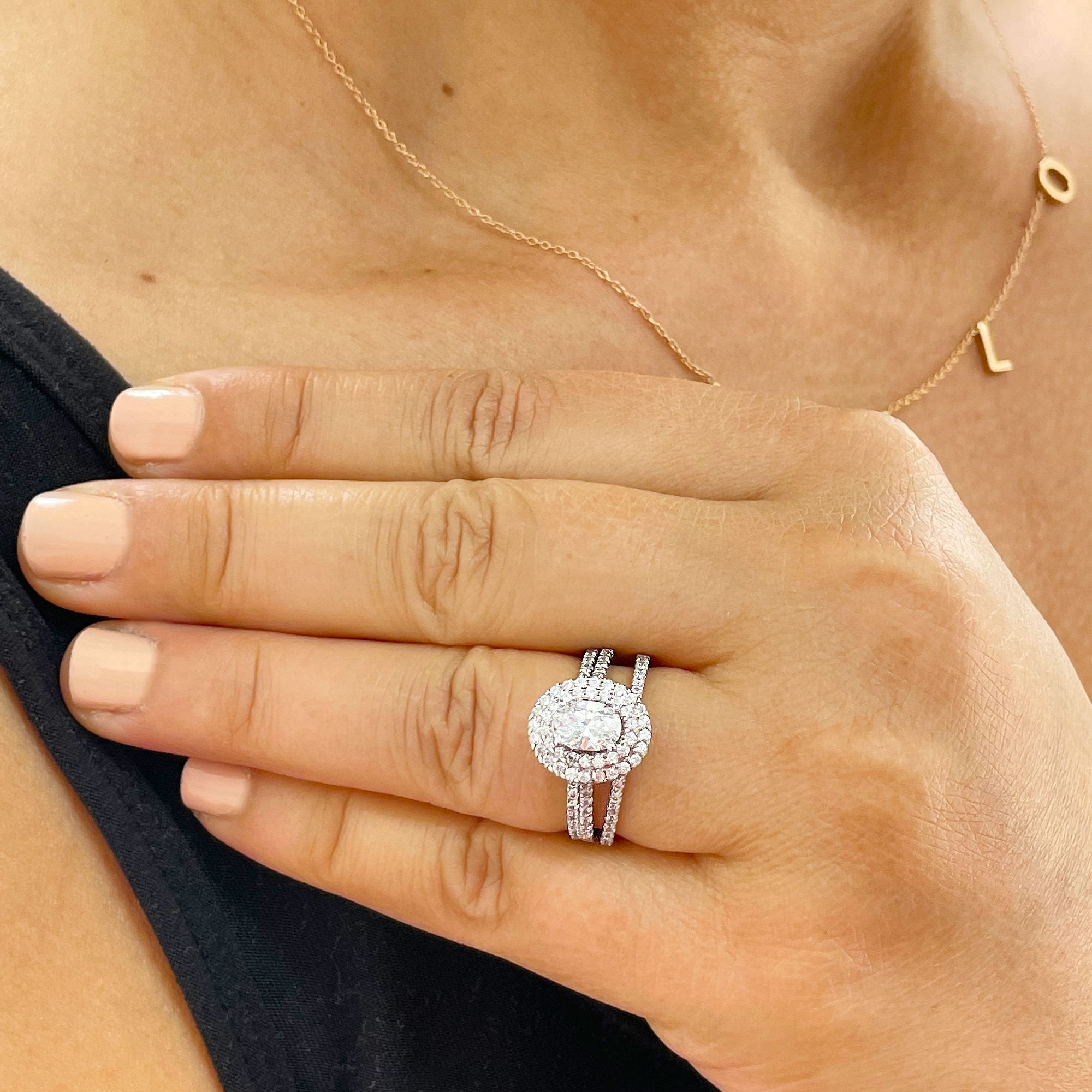 14k Solid White Gold Oval and Round Cut Natural Diamond Engagement Rin ASparklingWorld