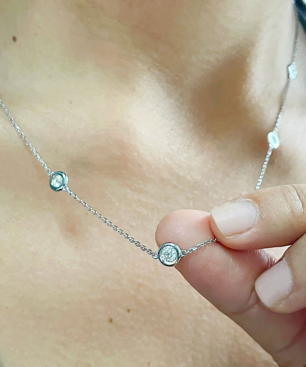 14K Solid White Gold Round Cut Moissanite Bezel Set Necklace Pendent Diamonds By The Yard Style 2.00ctw