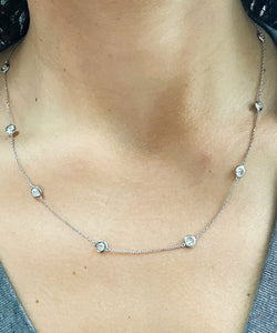 14K Solid White Gold Round Cut Moissanite Bezel Set Necklace Pendent Diamonds By The Yard Style 2.00ctw