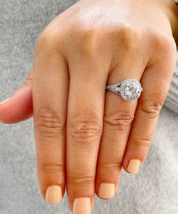 Women's 14K Solid White Gold Round Cut Forever One Moissanite and Round And Baguettes Cut Natural Diamond Engagement Ring Halo Prong 2.80ctw