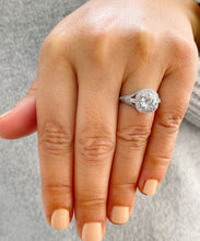 Load image into Gallery viewer, Women&#39;s 14K Solid White Gold Round And Baguettes Cut Natural Diamond Engagement Ring Halo Prong 2.30ctw
