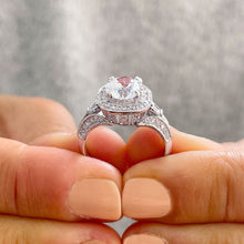 Load image into Gallery viewer, Women&#39;s 14K Solid White Gold Round Cut Forever One Moissanite and Round And Baguettes Cut Natural Diamond Engagement Ring Halo Prong 2.80ctw
