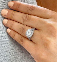 Load image into Gallery viewer, Women&#39;s 14K Solid White Gold Round Cut Forever One Moissanite and Round And Baguettes Cut Natural Diamond Engagement Ring Halo Prong 2.80ctw
