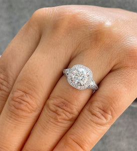Women's 14K Solid White Gold Round Cut Moissanite and Round And Baguettes Cut Natural Diamond Engagement Ring Halo Prong 2.80ctw