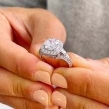 Load image into Gallery viewer, Women&#39;s 14K Solid White Gold Round Cut Forever One Moissanite and Round And Baguettes Cut Natural Diamond Engagement Ring Halo Prong 2.80ctw
