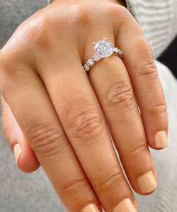 14K Solid Rose Gold Round Cut Moissanite and Round Cut Natural Diamond Engagement Ring Eternity Style Prong Set 4.00ctw