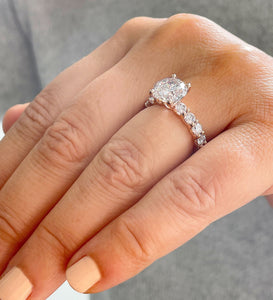 14K Solid Rose Gold Round Cut Moissanite and Round Cut Natural Diamond Engagement Ring Eternity Style Prong Set 4.00ctw