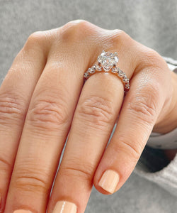 14K Solid Rose Gold Round Cut Moissanite and Round Cut Natural Diamond Engagement Ring Eternity Style Prong Set 4.00ctw
