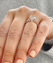 Load image into Gallery viewer, 14K Solid Rose Gold Round Cut Forever One Moissanite and Round Cut Natural Diamond Engagement Ring Eternity Style Prong Set 4.00ctw
