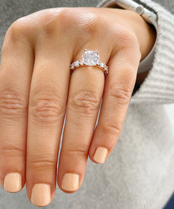 14K Solid Rose Gold Round Cut Moissanites Engagement Ring Eternity Style Prong Set 4.00ctw