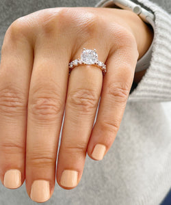 14K Solid Rose Gold Round Cut Moissanite and Round Cut Natural Diamond Engagement Ring Eternity Style Prong Set 4.00ctw