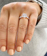 Load image into Gallery viewer, 14K Solid Rose Gold Round Cut Forever One Moissanite and Round Cut Natural Diamond Engagement Ring Eternity Style Prong Set 4.00ctw
