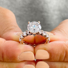 Load image into Gallery viewer, 14K Solid Rose Gold Round Cut Moissanite and Round Cut Natural Diamond Engagement Ring Eternity Style Prong Set 4.00ctw
