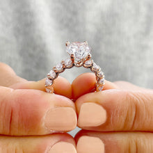 Load image into Gallery viewer, 14K Solid Rose Gold Round Cut Moissanite and Round Cut Natural Diamond Engagement Ring Eternity Style Prong Set 4.00ctw
