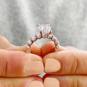 14K Solid Rose Gold Round Cut Moissanite and Round Cut Natural Diamond Engagement Ring Eternity Style Prong Set 4.00ctw