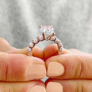 14K Solid Rose Gold Round Cut Forever One Moissanite and Round Cut Natural Diamond Engagement Ring Eternity Style Prong Set 4.00ctw