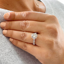 Load image into Gallery viewer, 14K Solid Rose Gold Round Cut Moissanite and Round Cut Natural Diamond Engagement Ring Eternity Style Prong Set 4.00ctw
