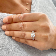 Load image into Gallery viewer, 14K Solid Rose Gold Round Cut Moissanite and Round Cut Natural Diamond Engagement Ring Eternity Style Prong Set 4.00ctw
