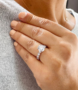 14K Solid Rose Gold Round Cut Moissanite and Round Cut Natural Diamond Engagement Ring Eternity Style Prong Set 4.00ctw