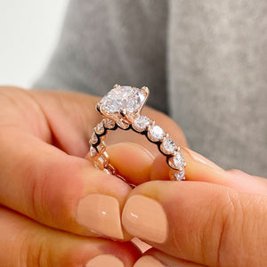 14K Solid Rose Gold Round Cut Moissanite and Round Cut Natural Diamond Engagement Ring Eternity Style Prong Set 4.00ctw