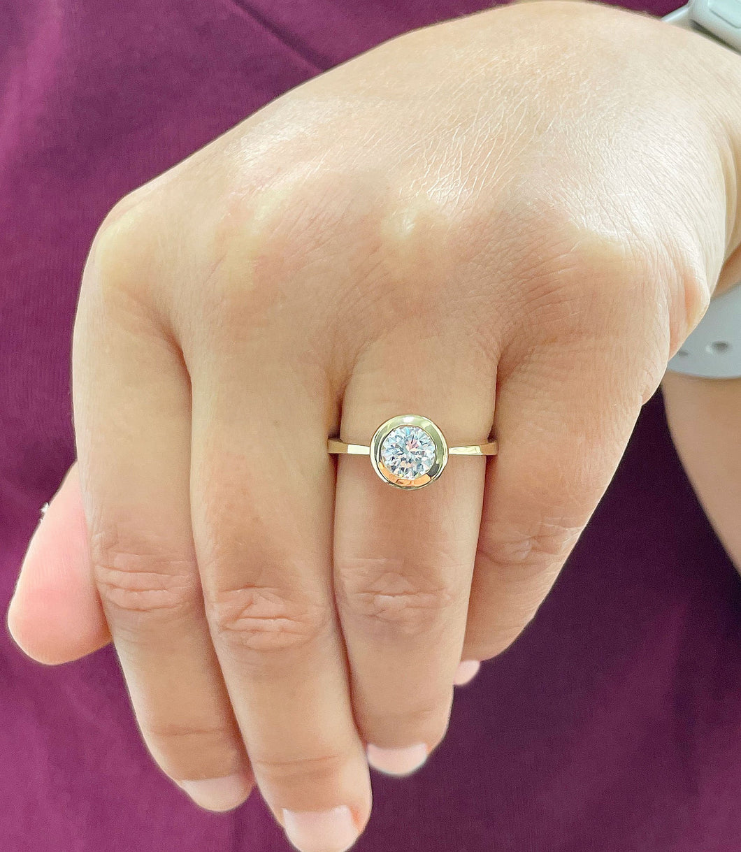 14k Solid Yellow Gold Round Cut Natural Diamond Engagement Ring Bezel Set 0.70ctw