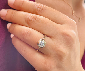 14k Solid Yellow Gold Round Cut Natural Diamond Engagement Ring Bezel Set 0.70ctw