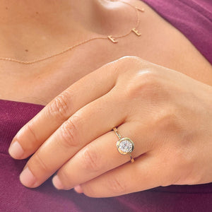 14k Solid Yellow Gold Round Cut Forever One Moissanite Engagement Ring Bezel Set Halo 1.00ctw