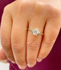 14k Solid Yellow Gold Round Cut Natural Diamond Engagement Ring Bezel Set 0.70ctw